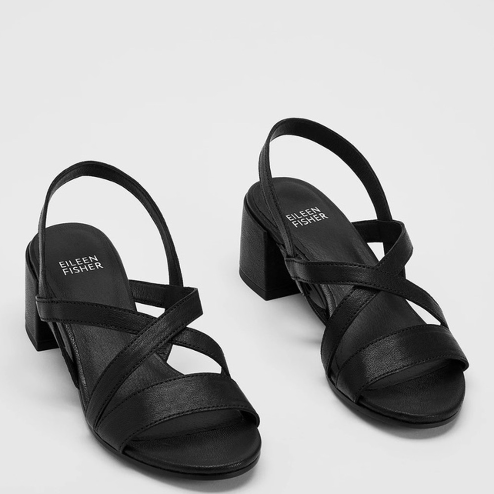 Eileen Fisher Black Giga Leather Slingback Sandal Size 11